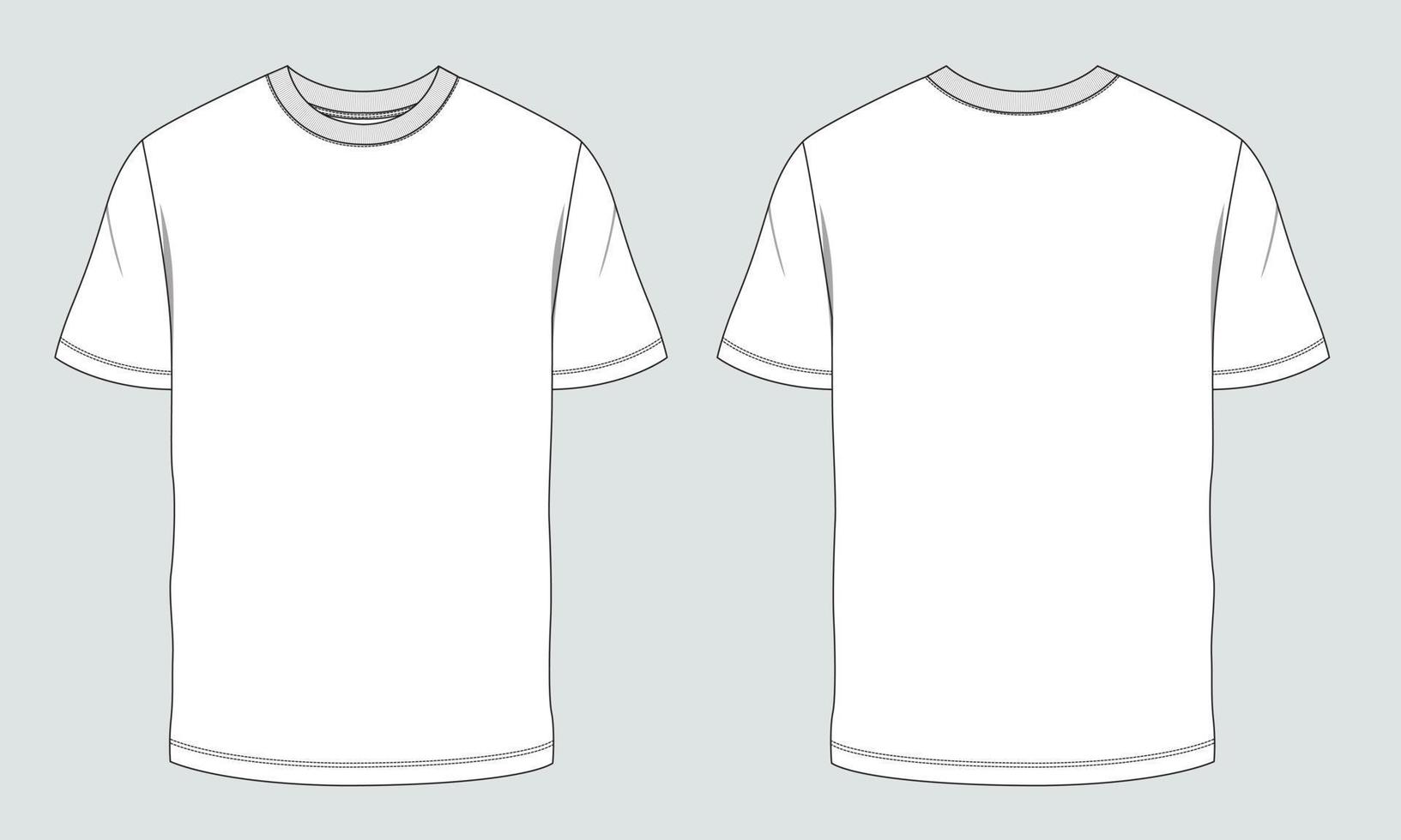 Short sleeve T shirt Technical Fashion flat sketch vector illustration template front and back views. Clothing design mock up for men's isolated on grey background.