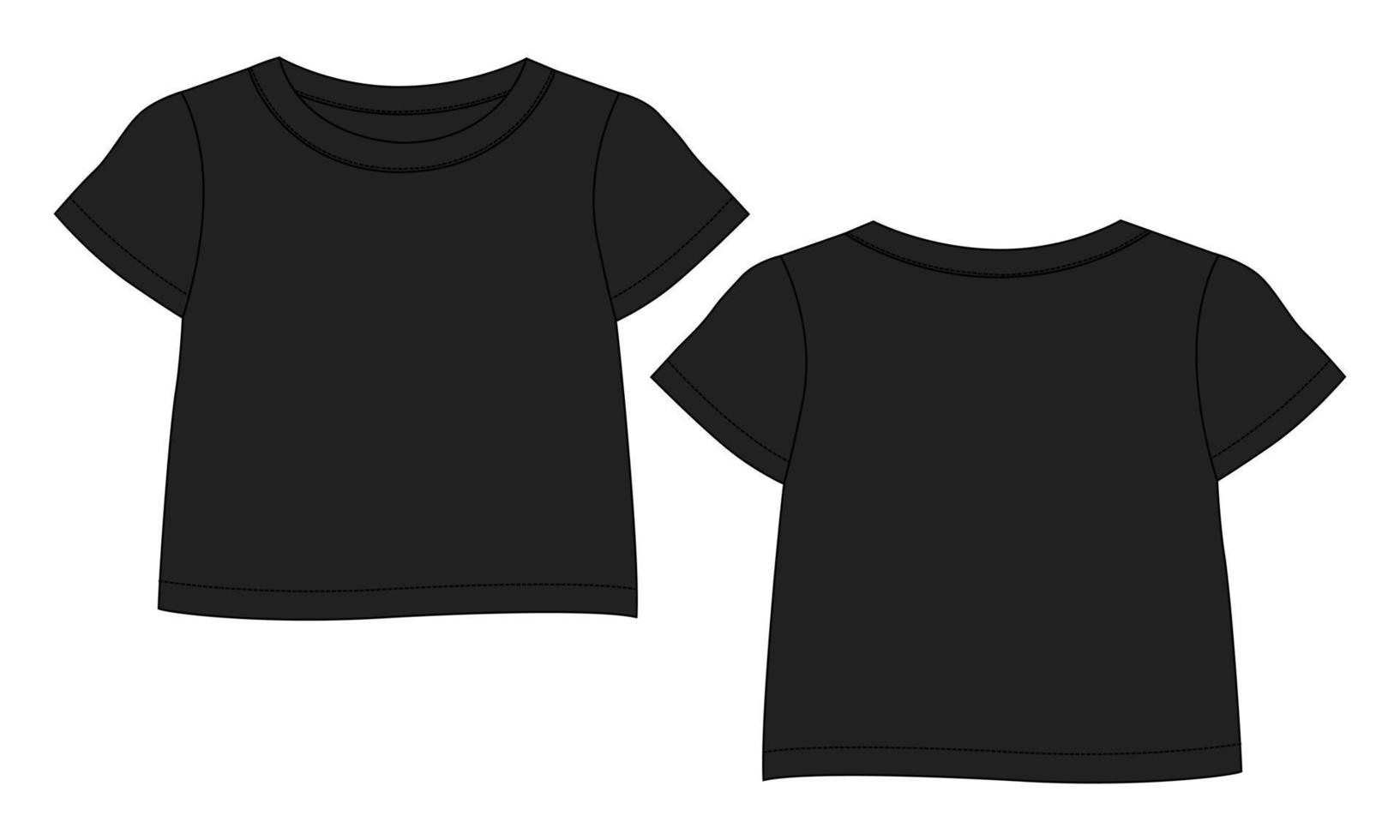 T shirt shirt tops Technical Fashion flat sketch vector illustration black Color template for kids.