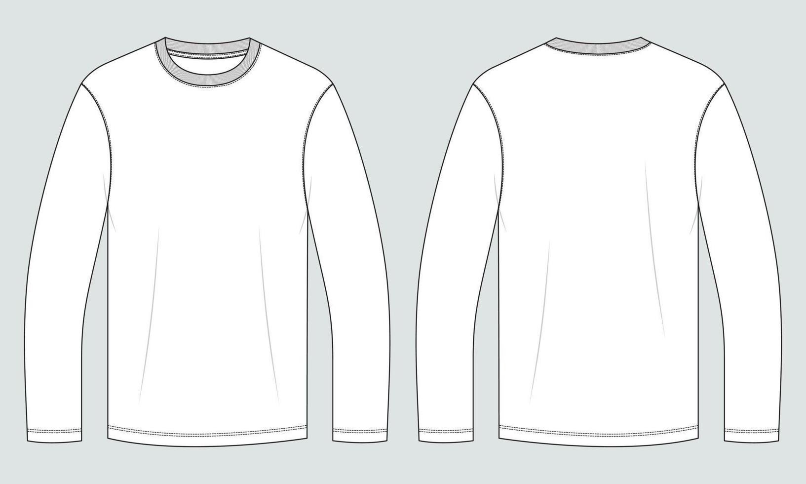 Long sleeve T shirt Technical Fashion flat sketch vector illustration template front and back views.