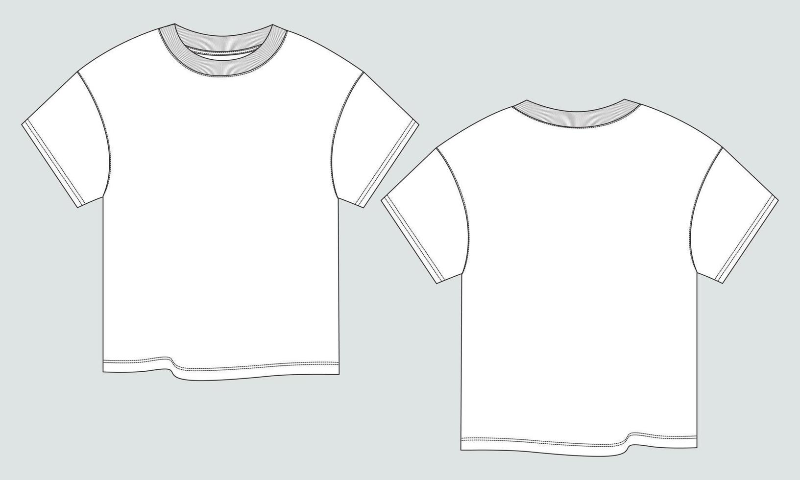 Short sleeve T shirt Tops Technical Fashion flat sketch vector illustration template front and back views. Clothing design mock up for ladies isolated on Grey background.