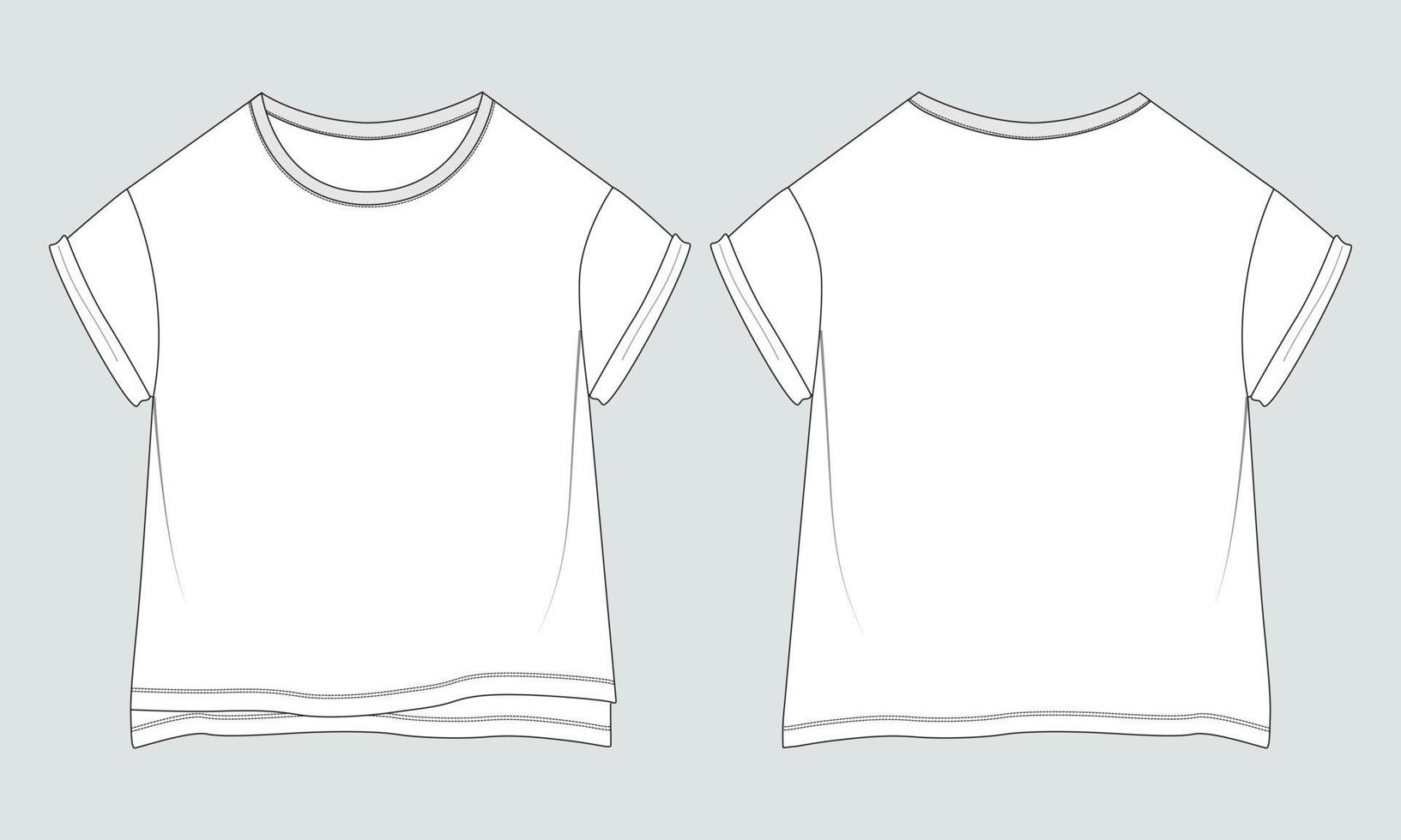 T shirt shirt tops Technical Fashion flat sketch vector illustration template for kids .