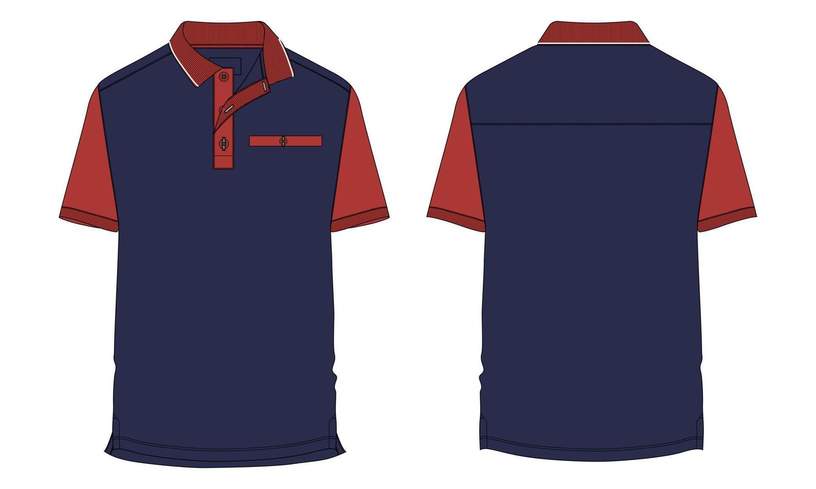 Two tone Color Short sleeve Polo shirt Technical Fashion flat sketch