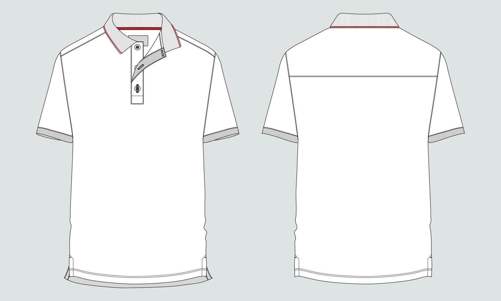 Short sleeve Polo shirt Technical Fashion flat sketch vector illustration template front and back views. Clothing design mock up for men's isolated on grey background.