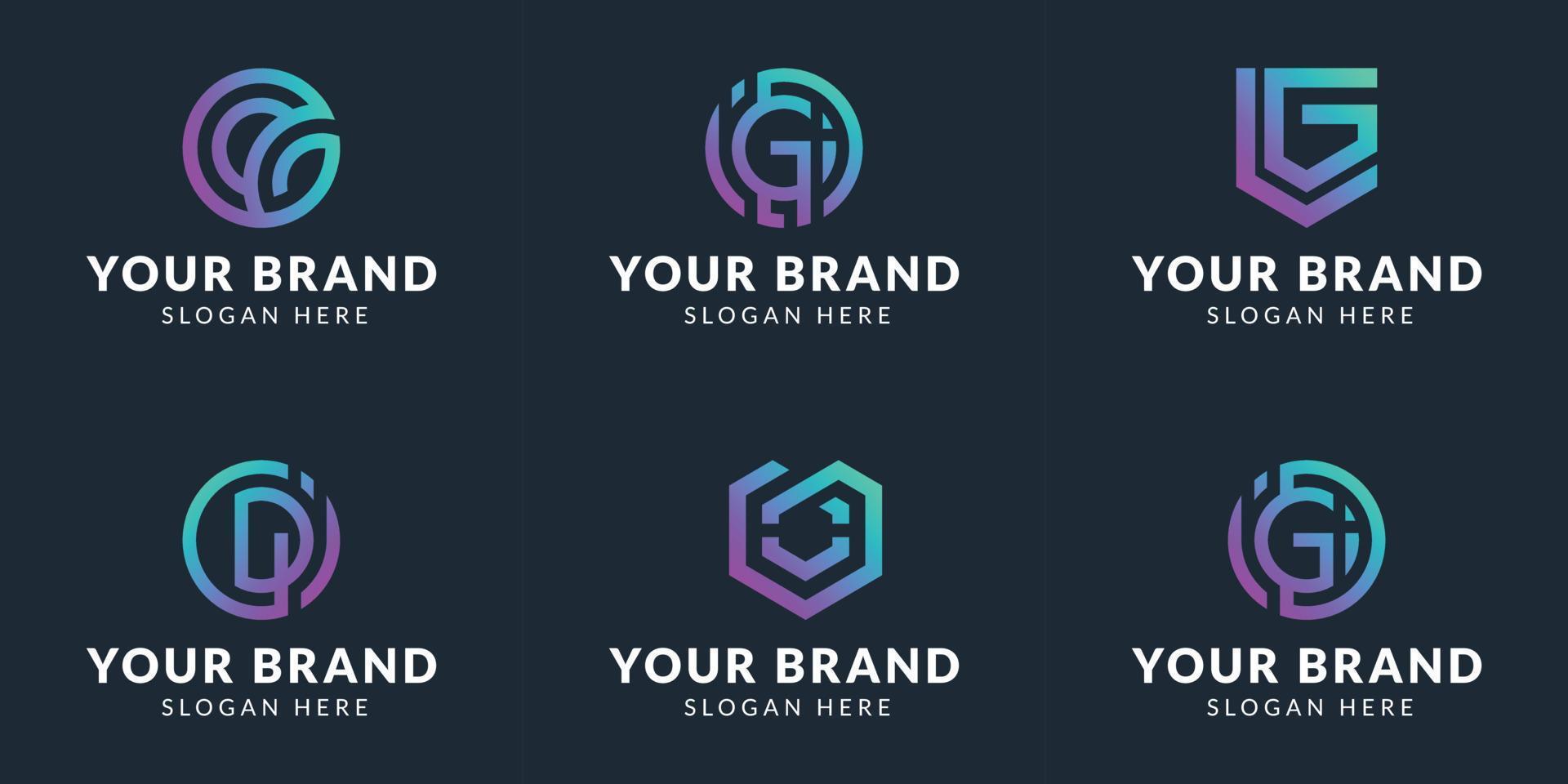 Set bundle monogram logo design collection initial letter G G with unique modern concept vector