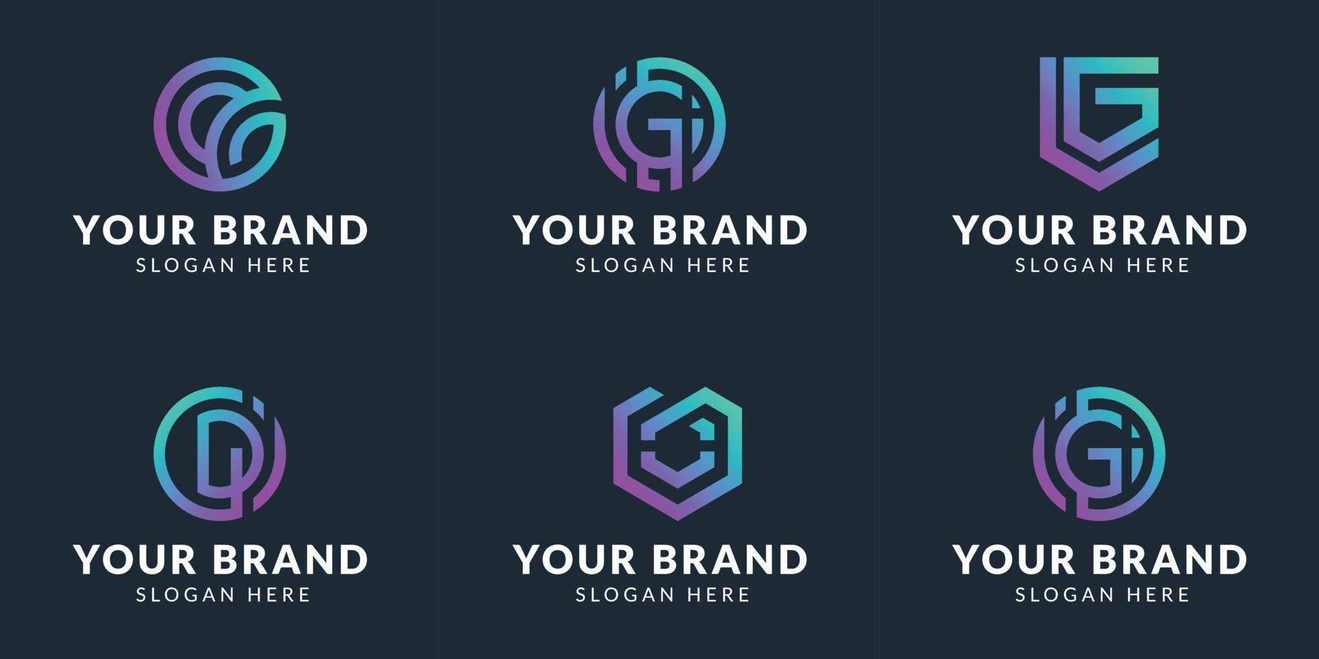 Set bundle monogram logo design collection initial letter G G with unique modern concept vector