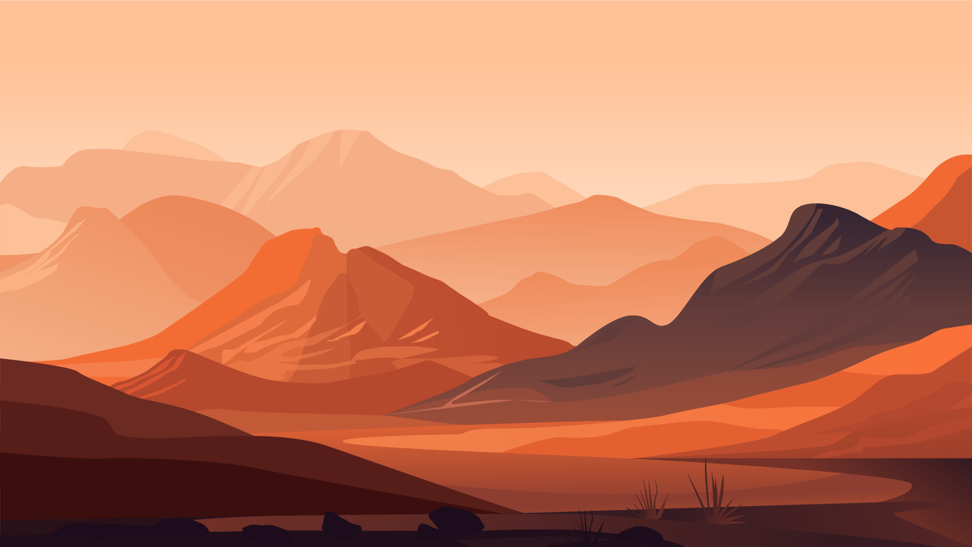 abstract flat desert mountain landscape vector background. scenery flat