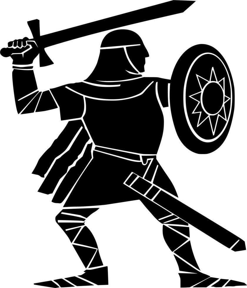 Vector silhouette of warrior on white background