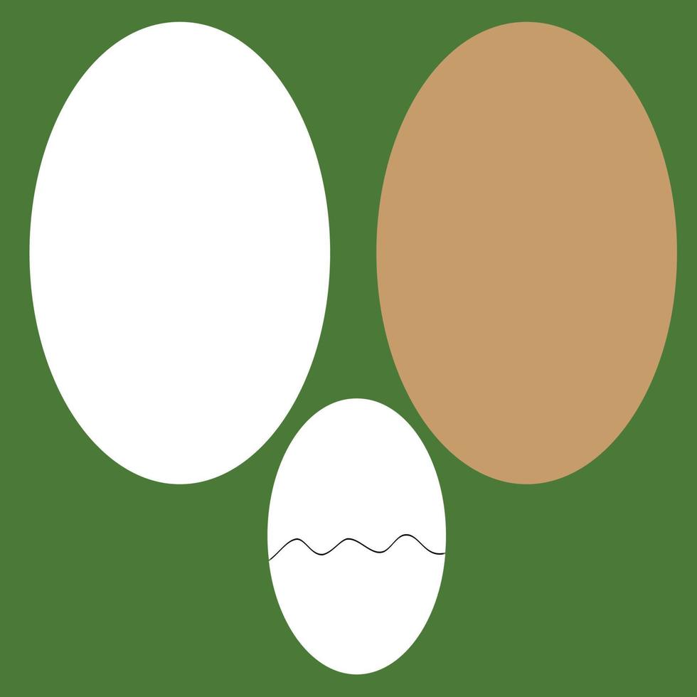 A white egg and a brown egg and a broken egg, green background, egg vector illustration, diet and healthy food, minimalism drawing style, suitable for shops and restaurants as a sign and banner