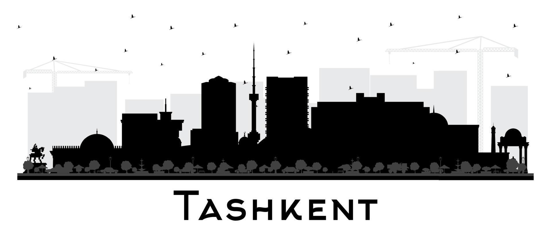 Tashkent Uzbekistán ciudad horizonte silueta con negro edificios aislado en blanco. Tashkent paisaje urbano con puntos de referencia negocio viaje y turismo concepto con histórico arquitectura. vector