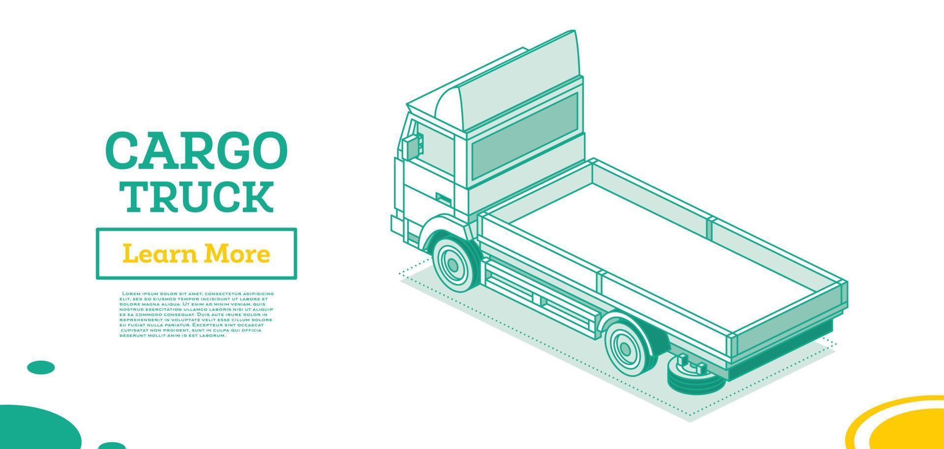 Isometric Cargo Truck. Commercial Transport. Logistics. Outline Object. Car for Carriage of Goods. Back View. vector