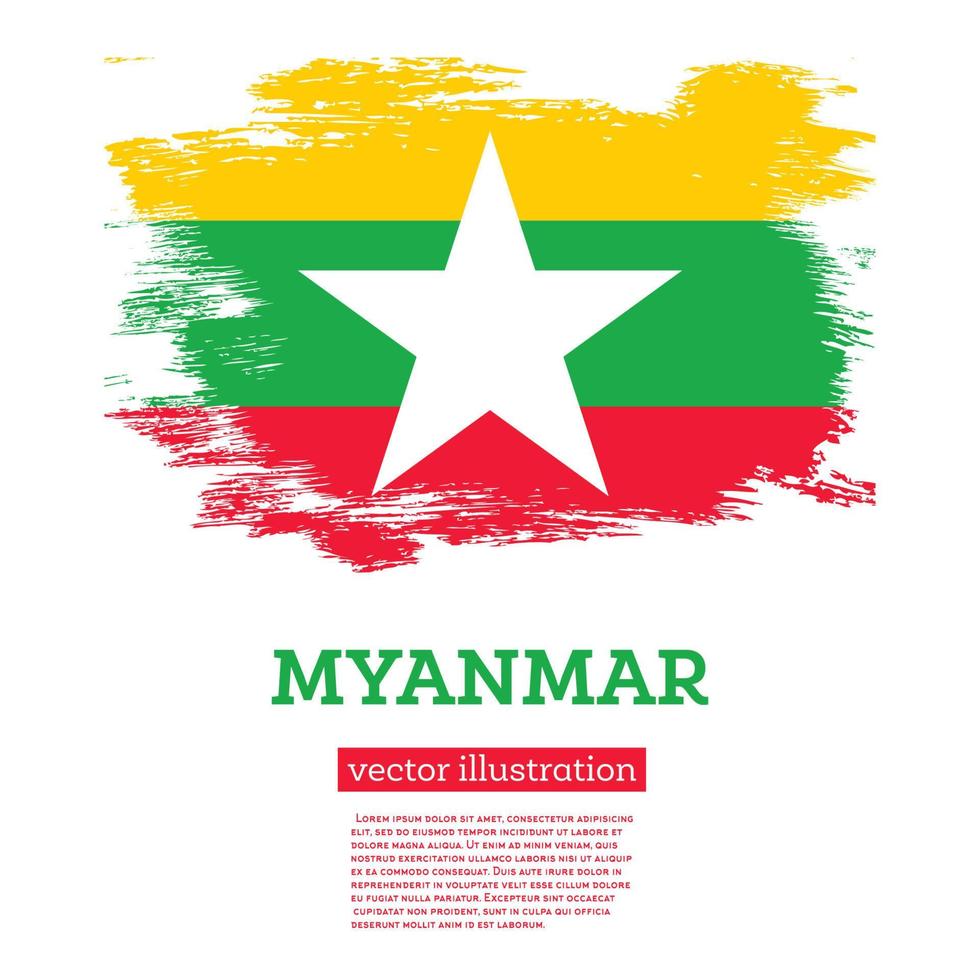 Myanmar Flag with Brush Strokes. Independence Day. vector