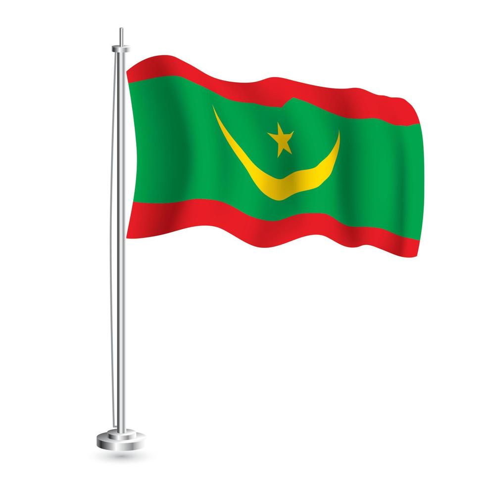 Mauritania bandera. aislado realista ola bandera de Mauritania país en asta de bandera. vector