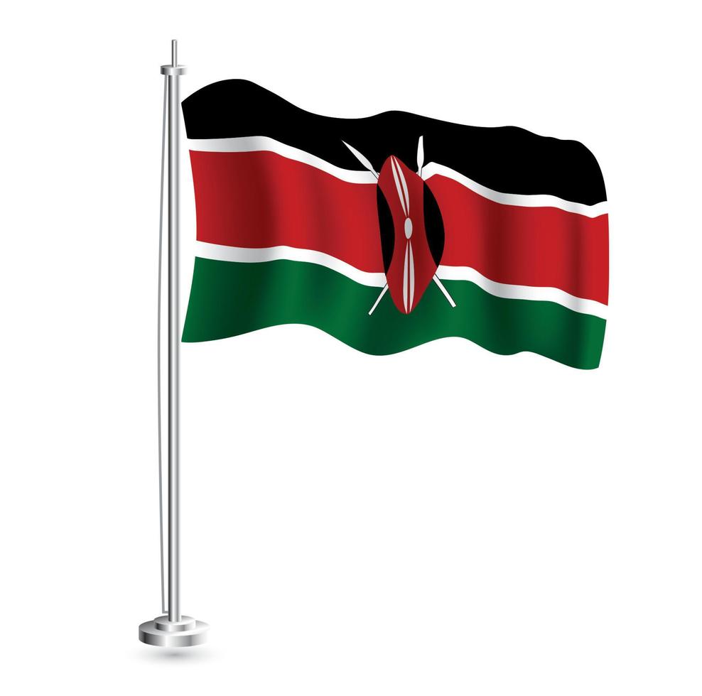 Kenyan Flag. Isolated Realistic Wave Flag of Kenya Country on Flagpole. vector