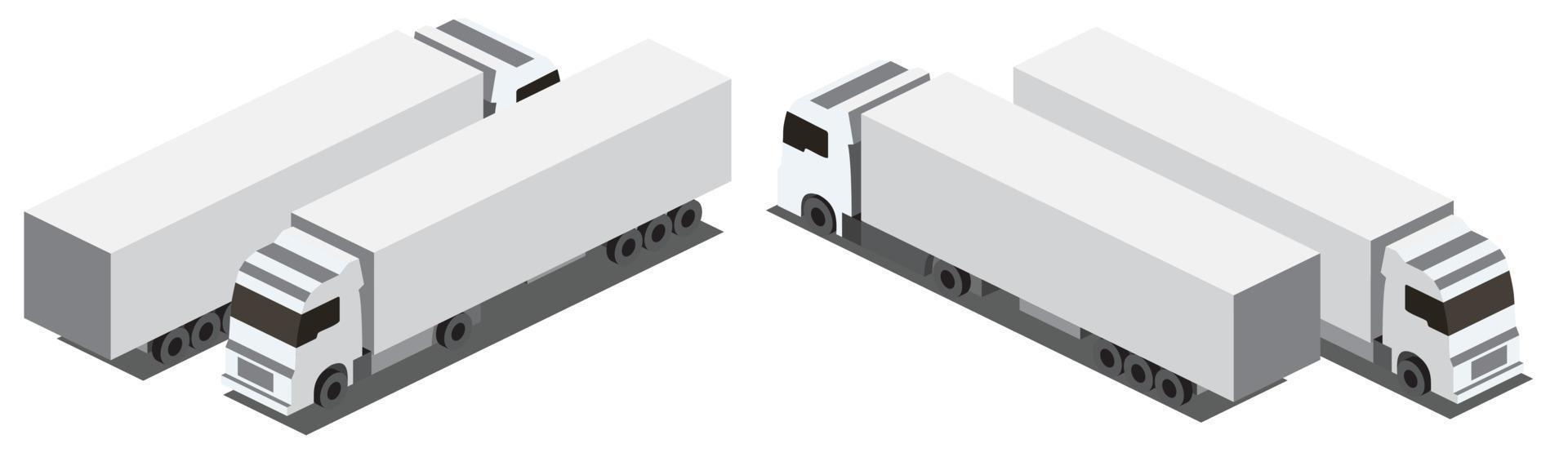 Isometric White Cargo Truck Transportation Isolated on White. Front and Back View. vector