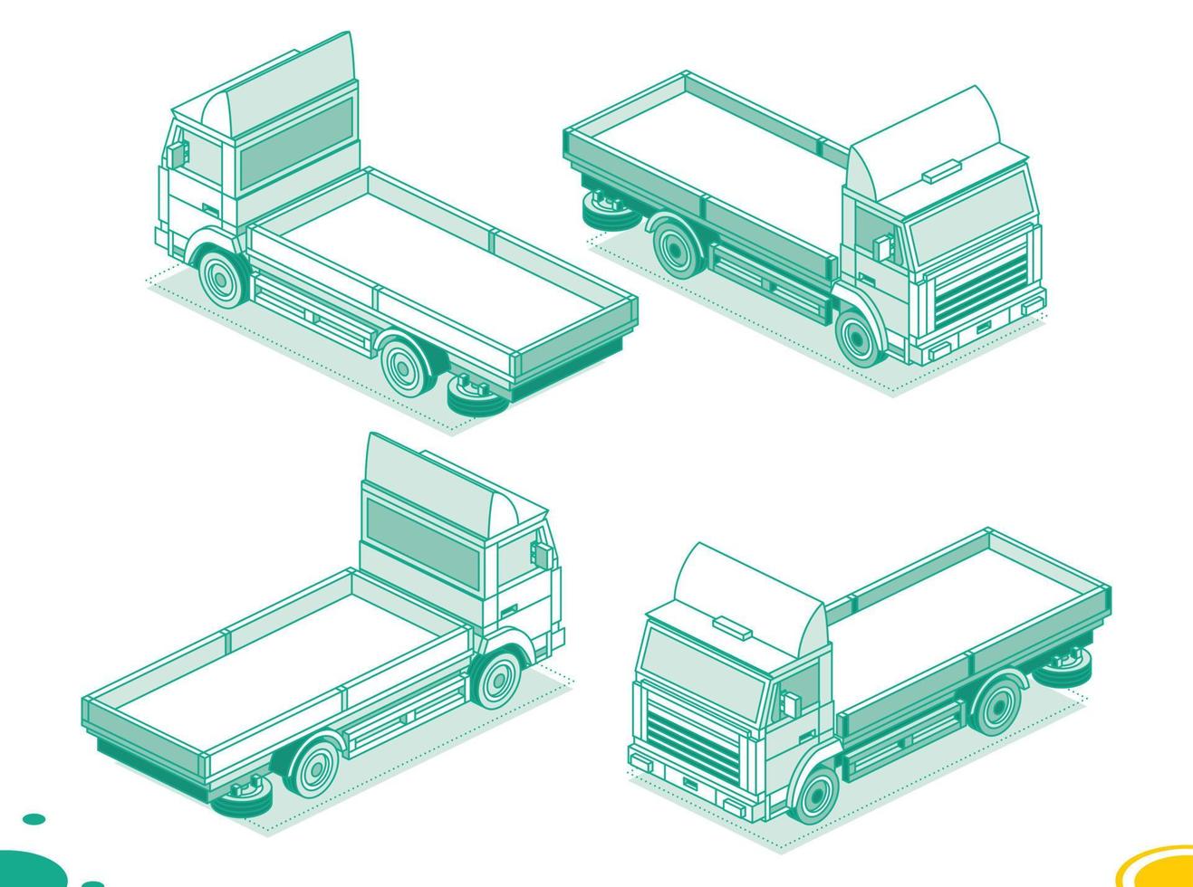 isométrica cama plana carga camión. espalda y frente vista. comercial transporte. logística. contorno objetos. vector