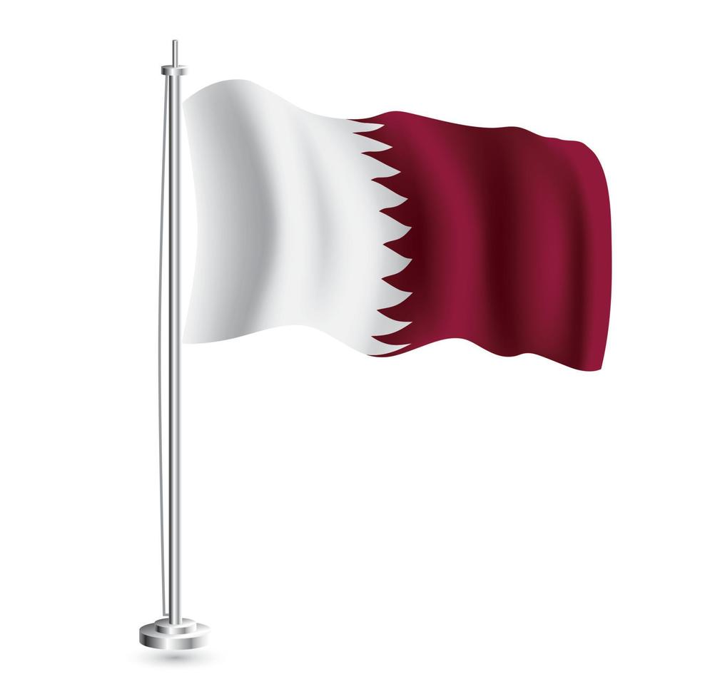 Qatari Flag. Isolated Realistic Wave Flag of Qatar Country on Flagpole. vector