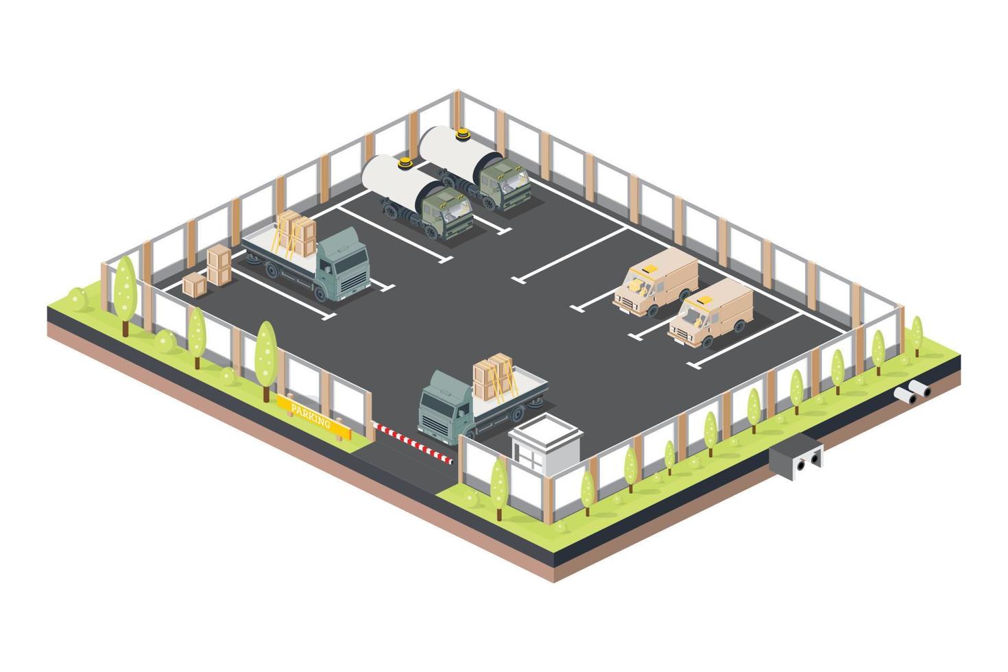 Isometric Parking for Trucks and Cars. Checkpoint with Barrier. vector