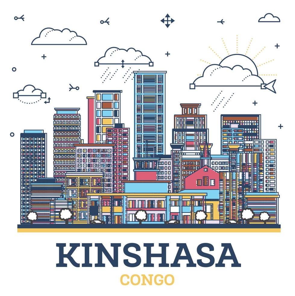 contorno Kinshasa congo ciudad horizonte con moderno de colores edificios aislado en blanco. Kinshasa África paisaje urbano con puntos de referencia vector