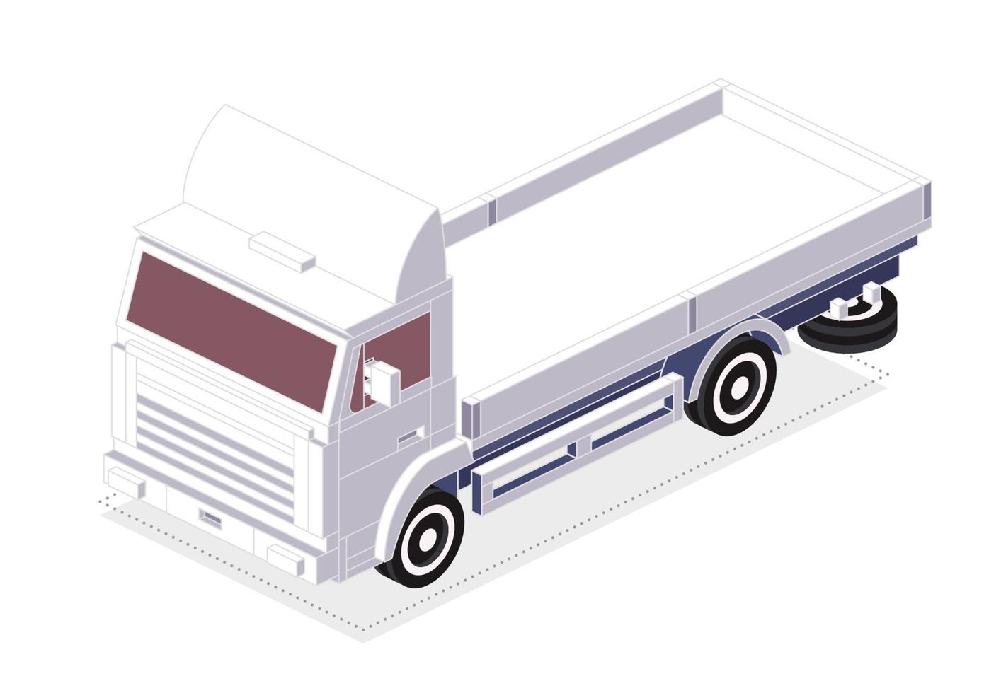 Isometric Cargo Truck. Commercial Transport. Logistics. City Object for Infographics. Vector Illustration. Car for Carriage of Goods. Front View.