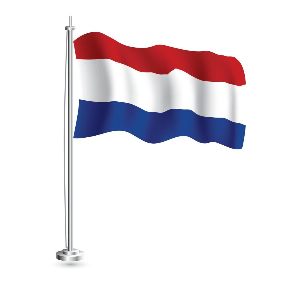 Netherlands Flag. Isolated Realistic Wave Flag of Netherlands Country on Flagpole. vector