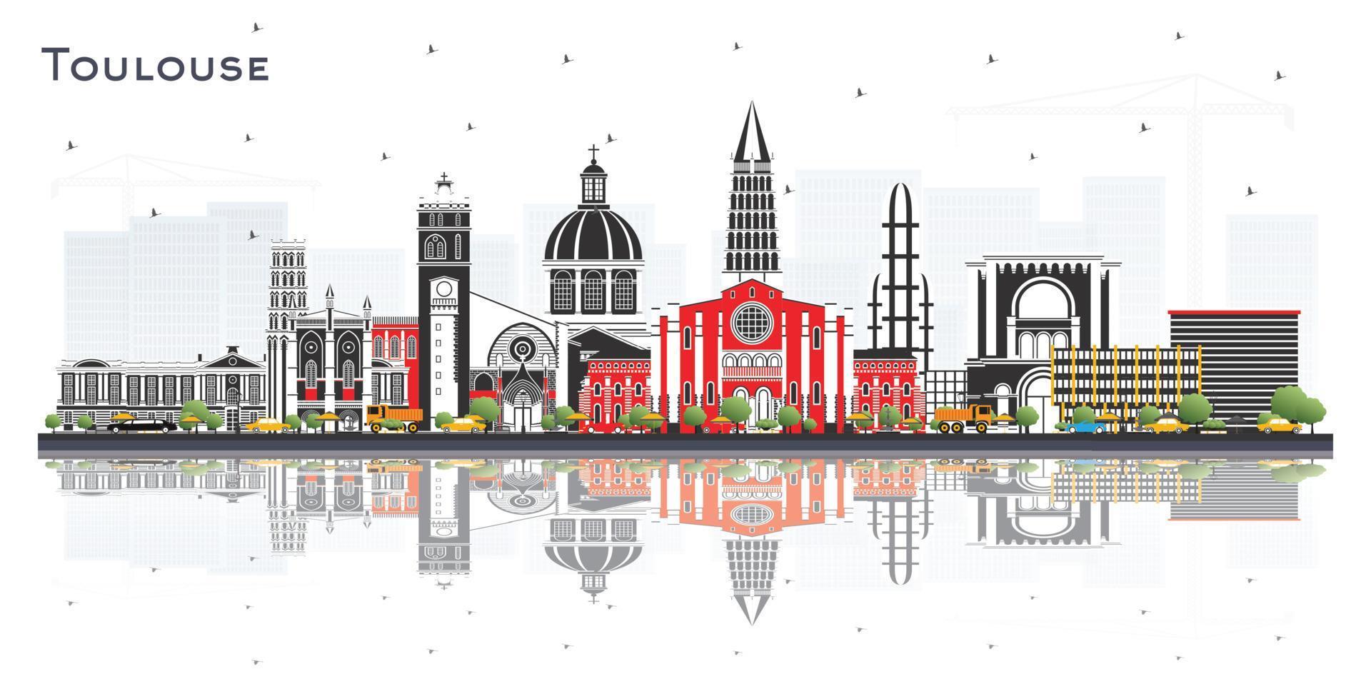 Toulouse France City Skyline with Color Buildings and Reflections Isolated on White. Vector Illustration. Toulouse Cityscape with Landmarks.