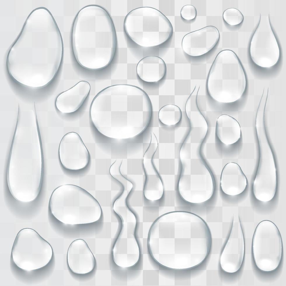 Water drops realistic isolated set on transparent background. Vector illustration