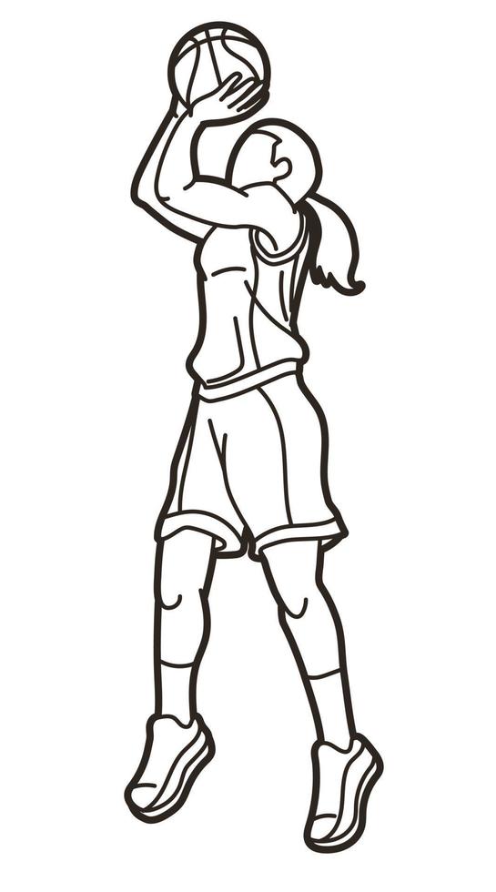 Basketball Sport Female Player Action Shooting a Ball vector