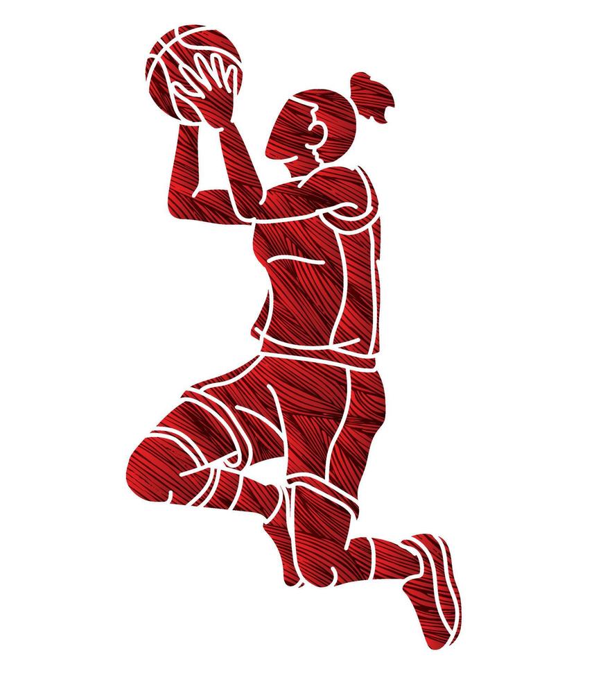 silueta baloncesto deporte hembra jugador acción vector