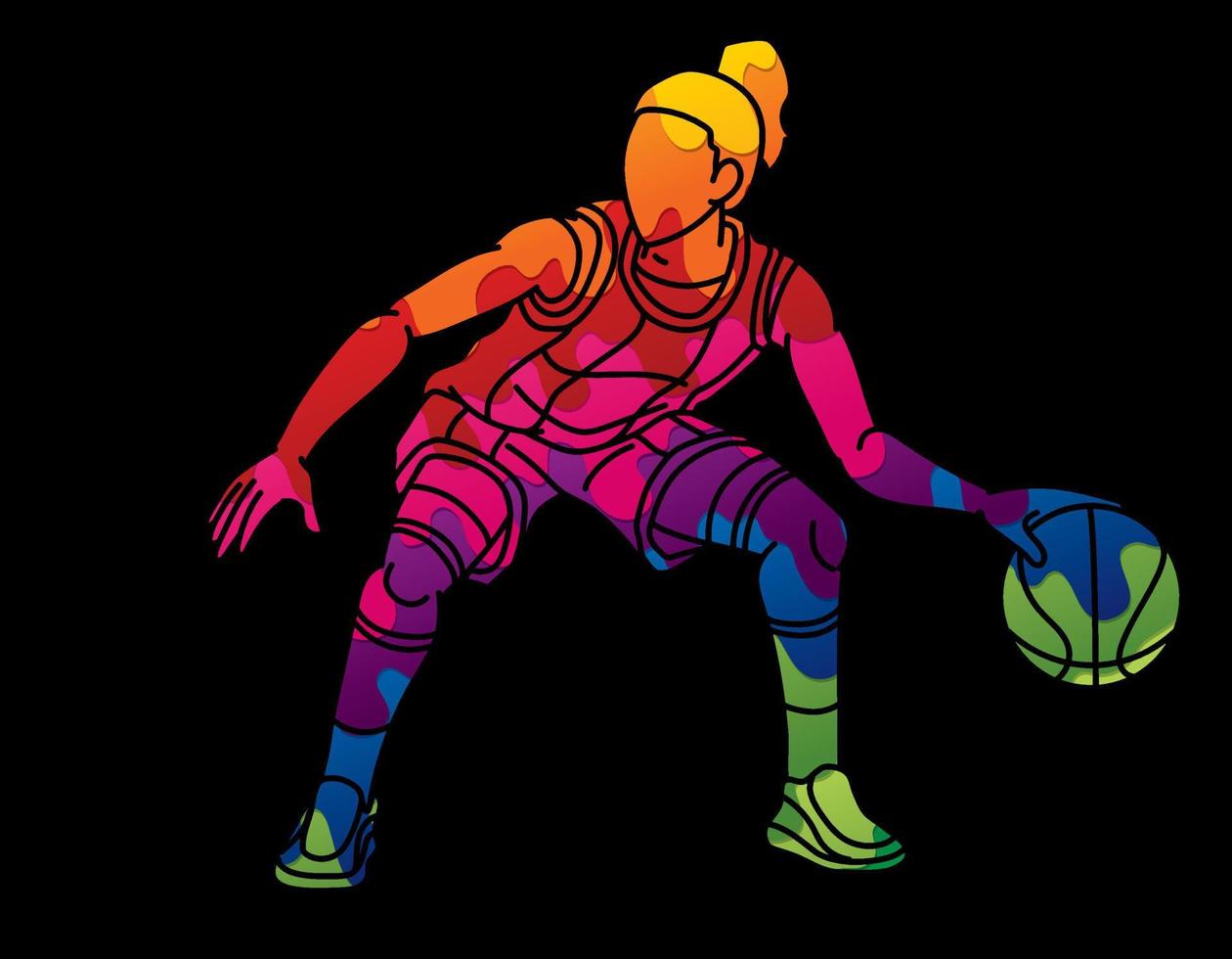 Basketball Sport Female Player Action Dripping Ball vector