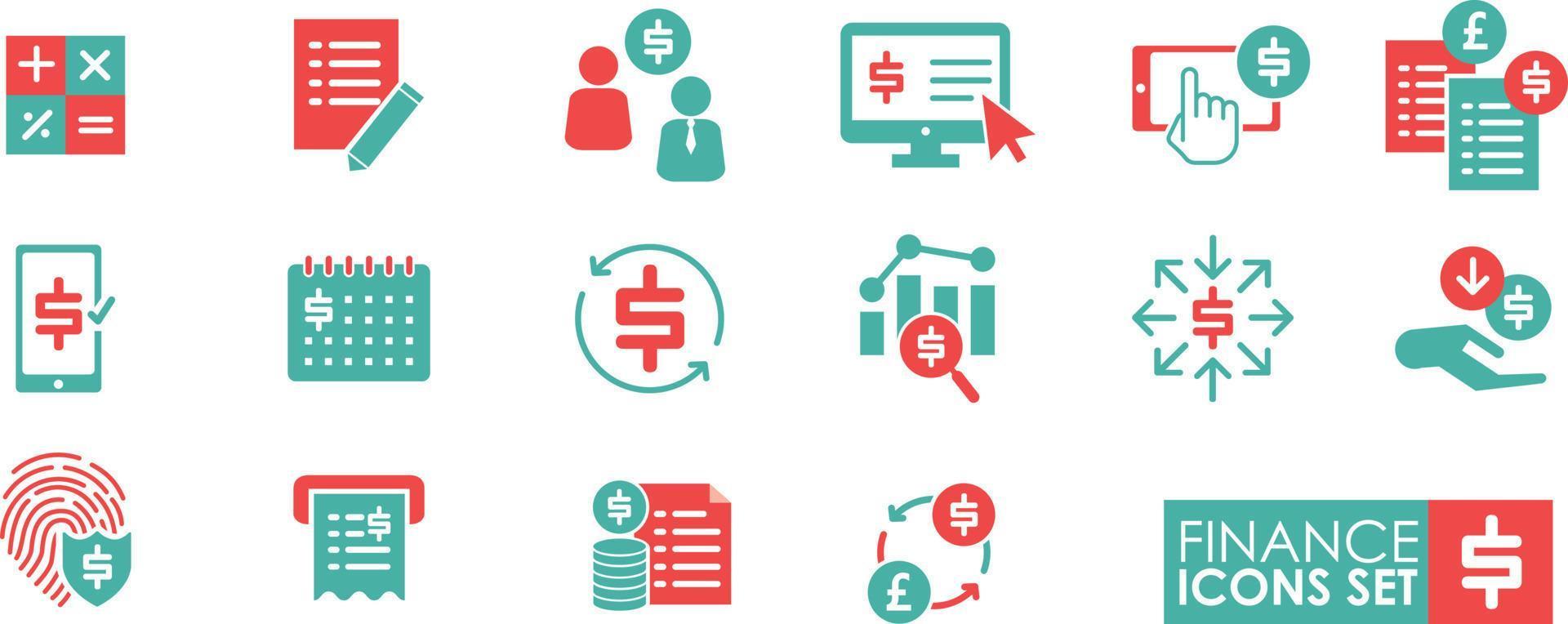 Set of Financial icons. Finance analytics icon set. Solid icons vector collection.