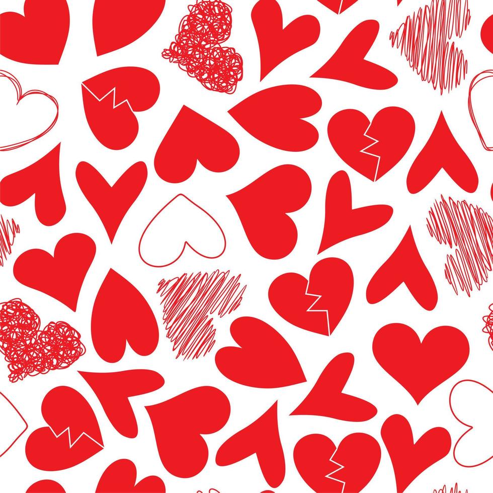 Beautiful seamless background with different red hearts. Valentine's Day. Decoration of Valentine's Day materials. vector