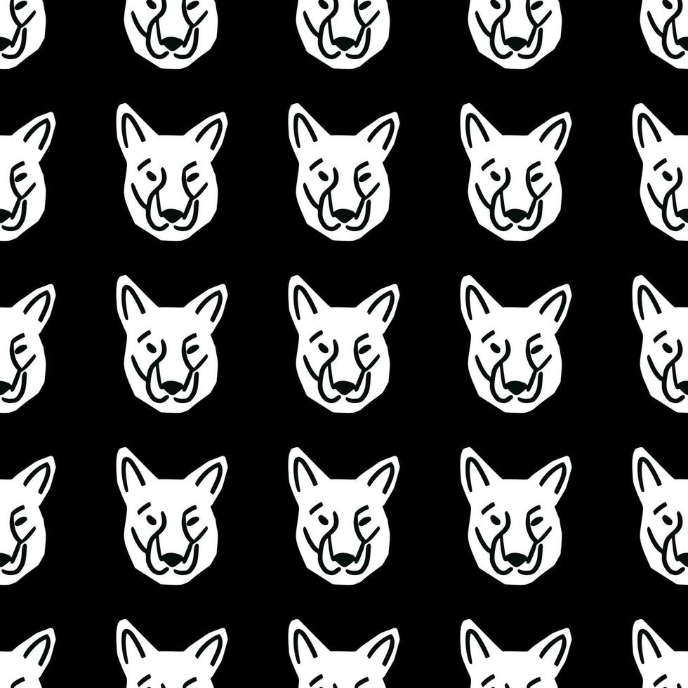 Seamless pattern with pig head illustration in minimalist cutting style on black and white color vector