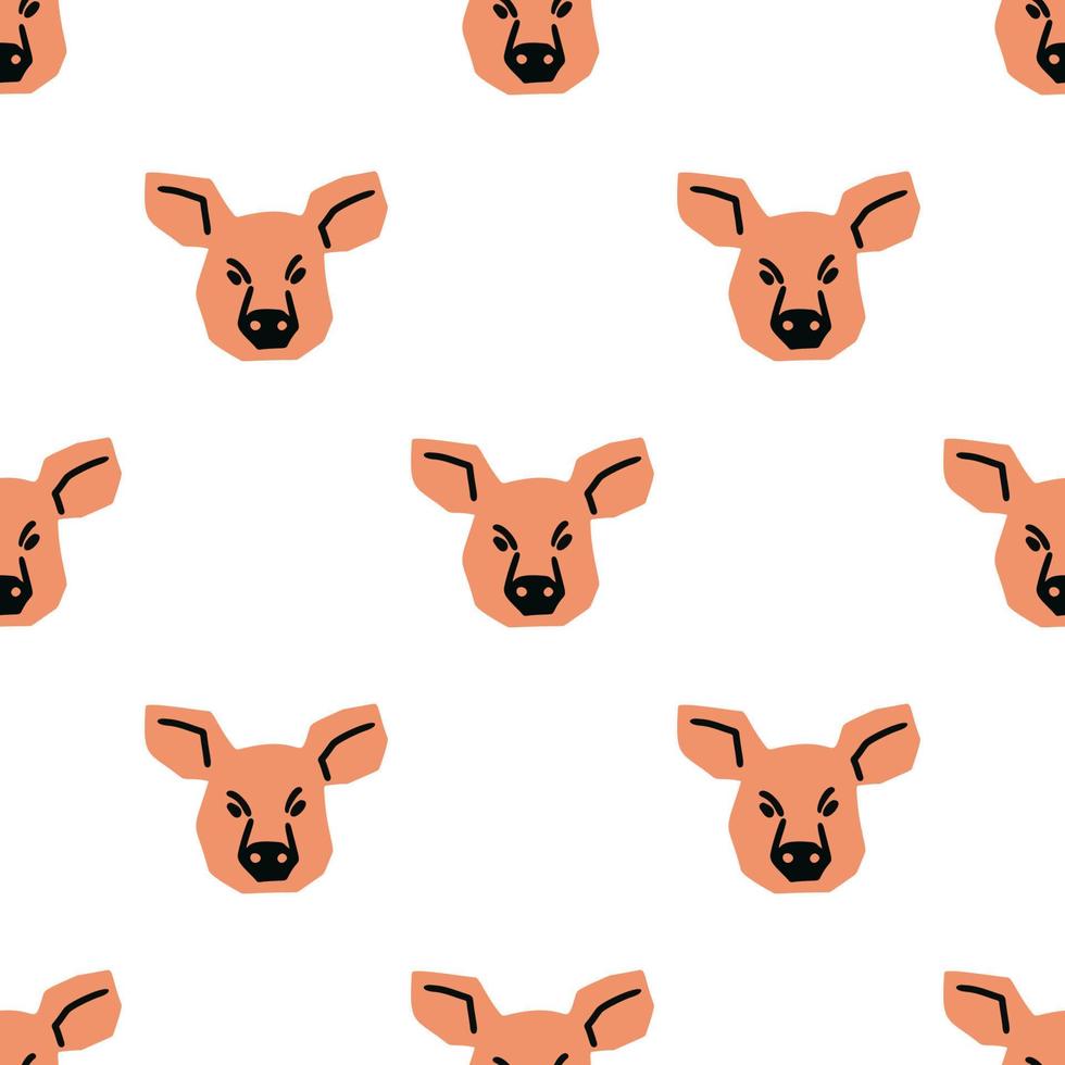 Seamless pattern with pig head illustration in minimalist cutting style on white background vector