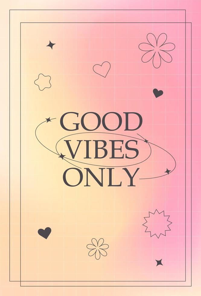 Y2k gradient unfocused poster, card with motivational phrase. Blurred gradient background with geometric shapes. vector