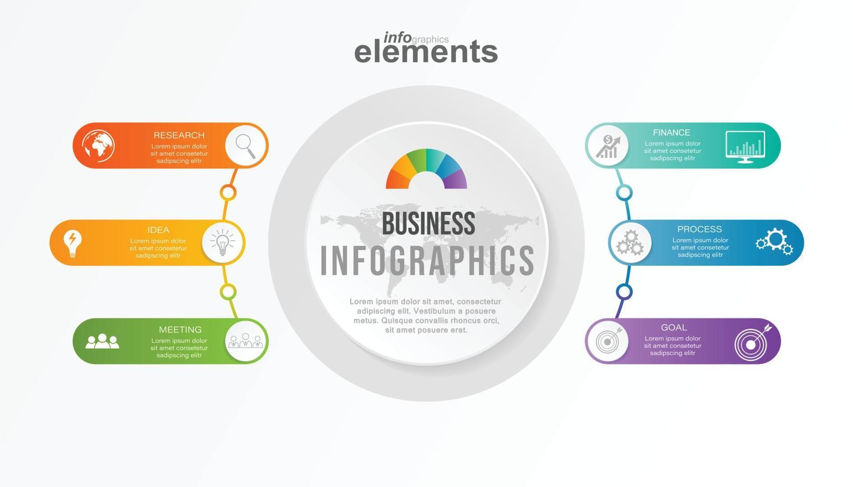 Business infographic circle shape six option, process or step for presentation. Can be used for presentations, workflow layout, banners and web design. Business concept with 6 options vector