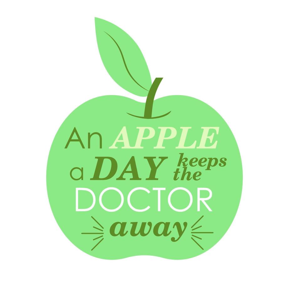 Green apple with phrase An apple a day keeps the doctor away. vector