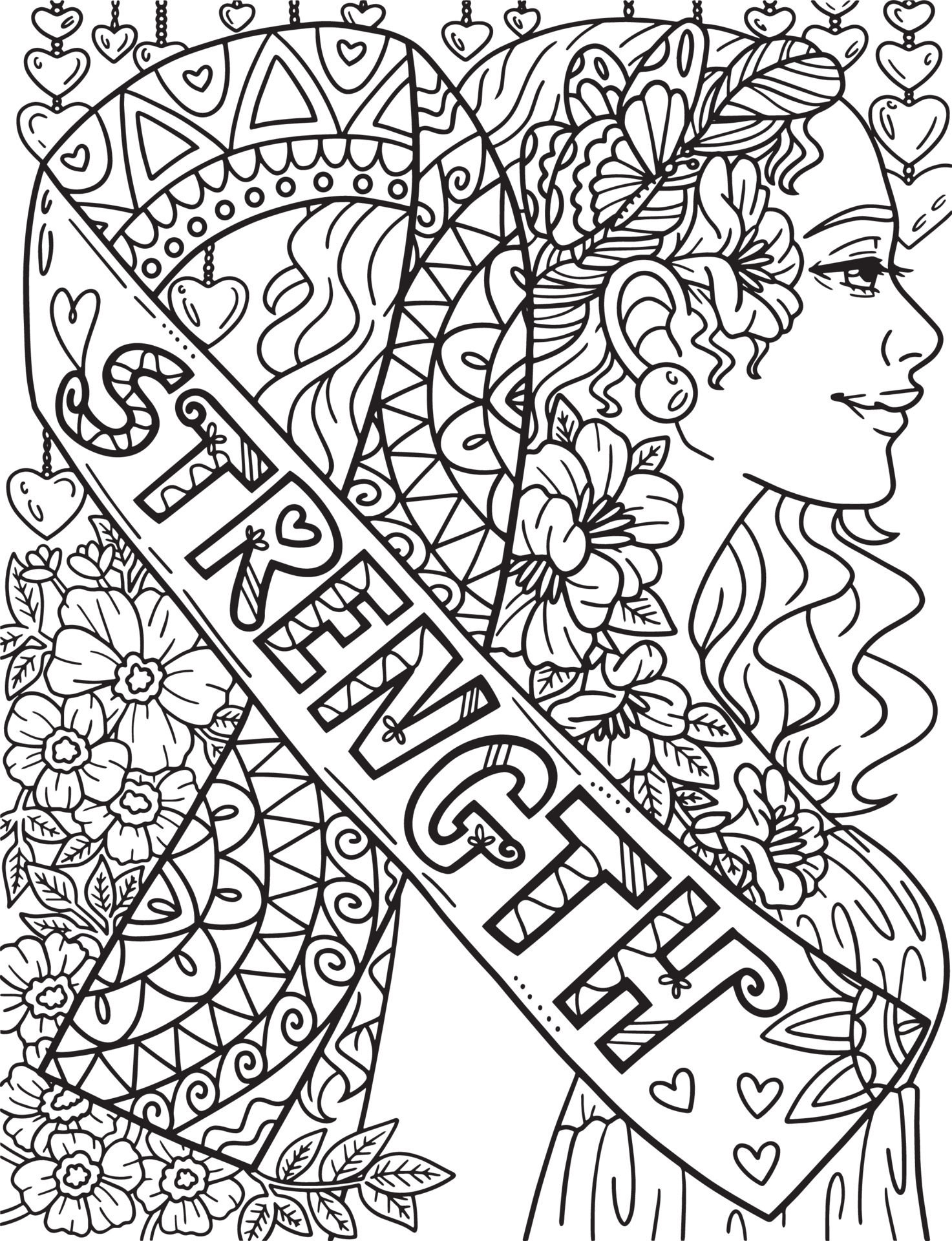 Breast cancer awareness strength coloring page 23105500 vector art at
