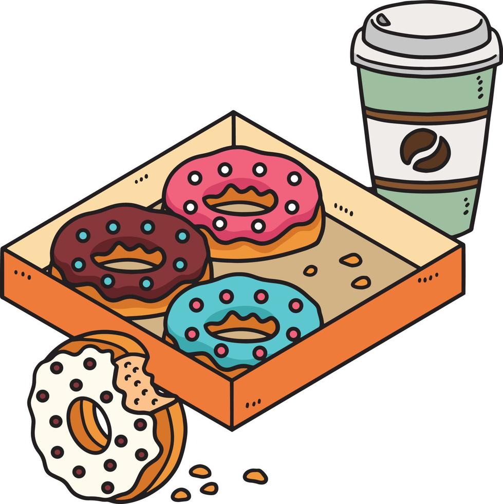 Donuts Coffee Cartoon Colored Clipart Illustration vector