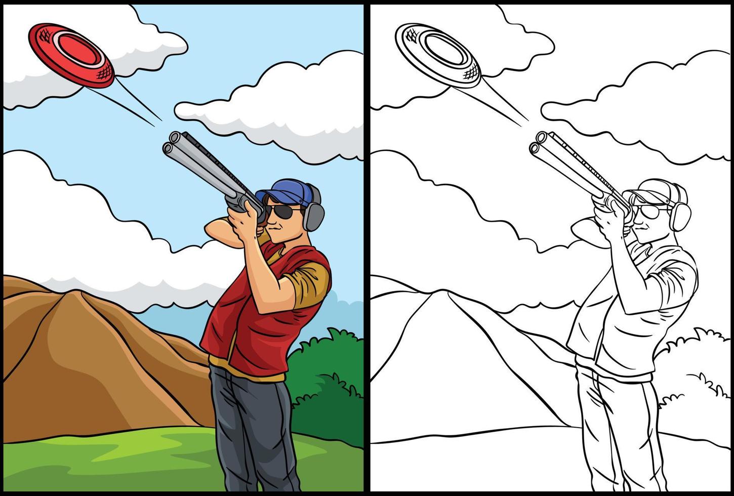 Skeet Shooting Coloring Page Colored Illustration vector