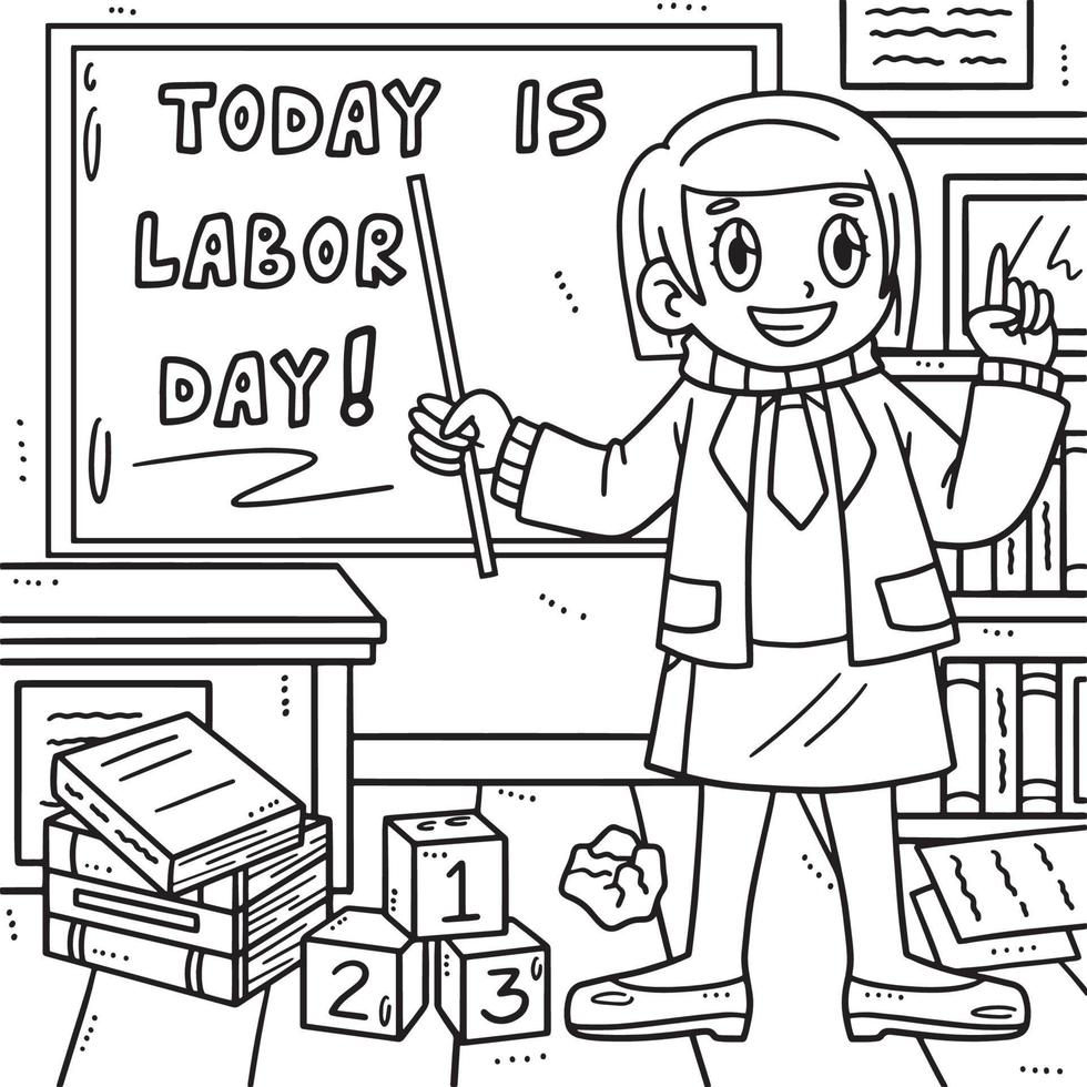 Labor Day Teacher in the Classroom Coloring Page vector