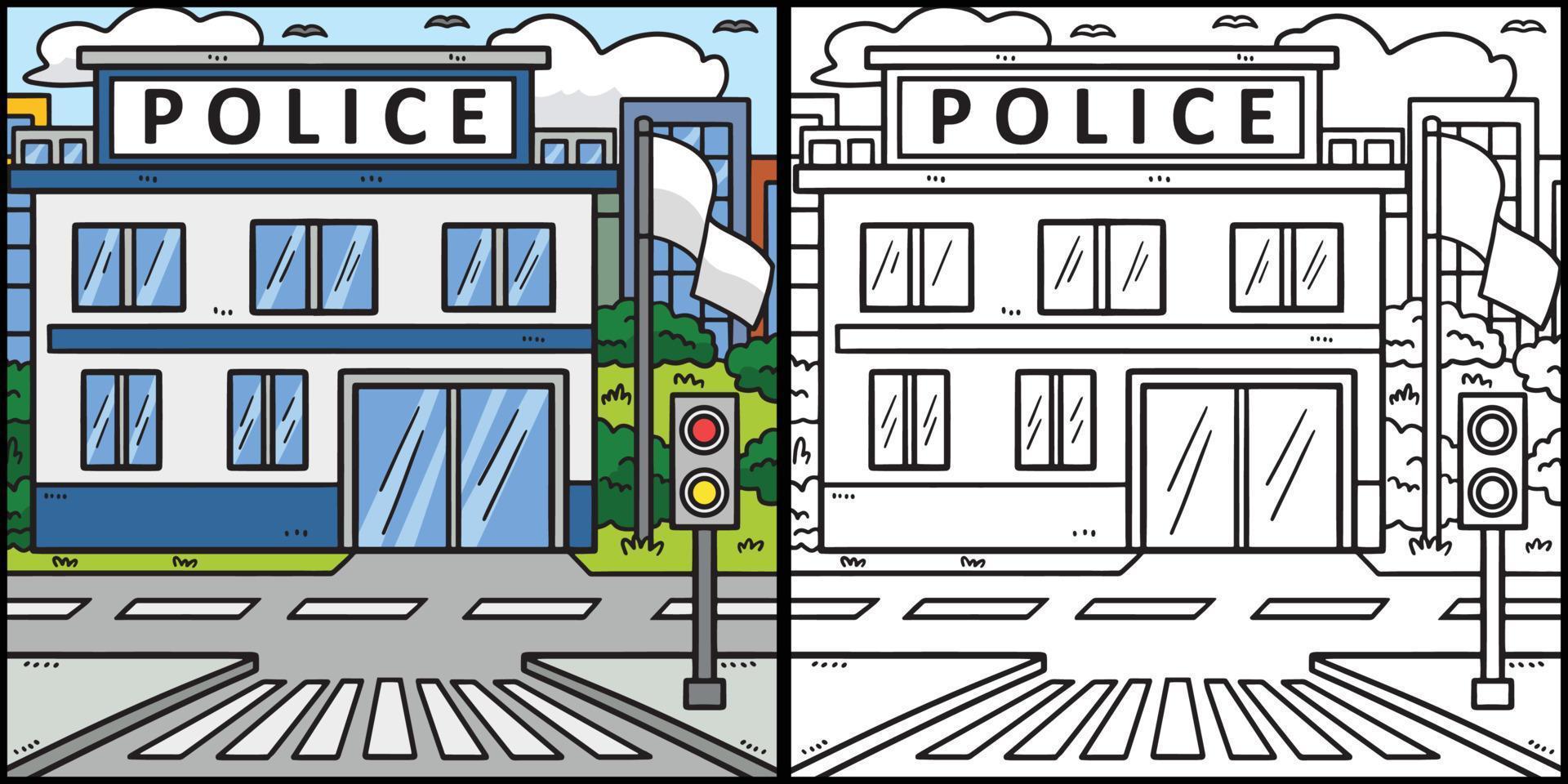 policía estación colorante página de colores ilustración vector
