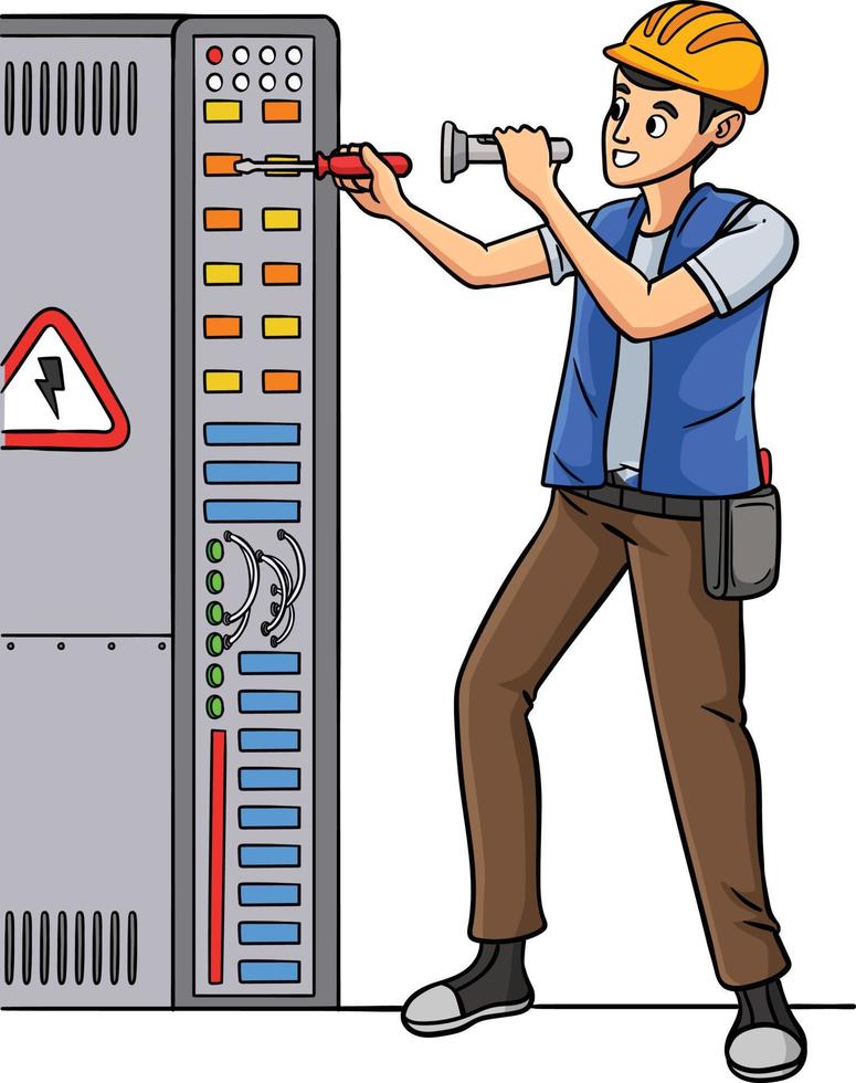 Electrician Cartoon Colored Clipart Illustration vector