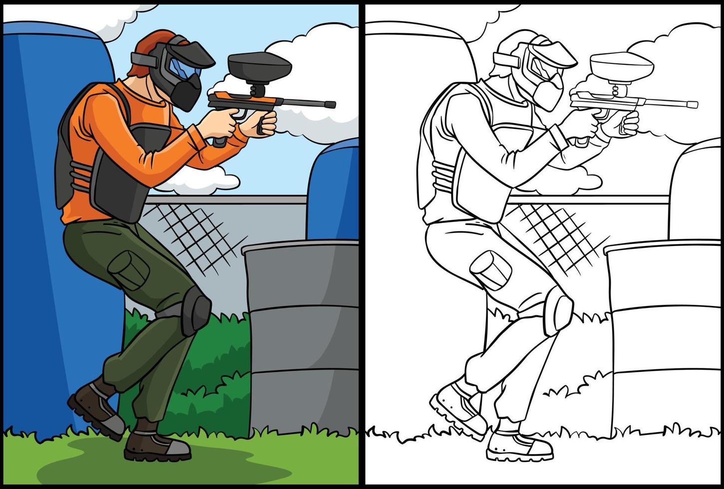 Paintballer Coloring Page Colored Illustration vector