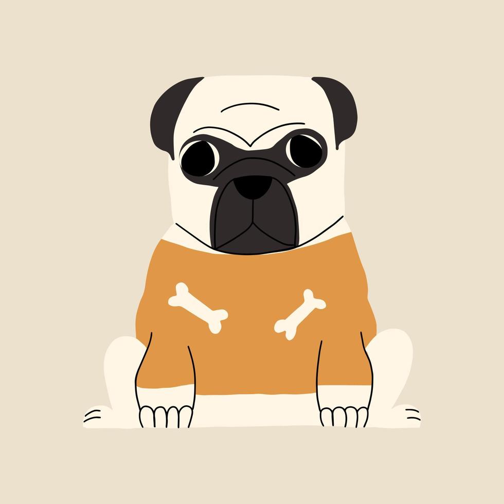 Cute pug in clothes. Puppy illustration vector