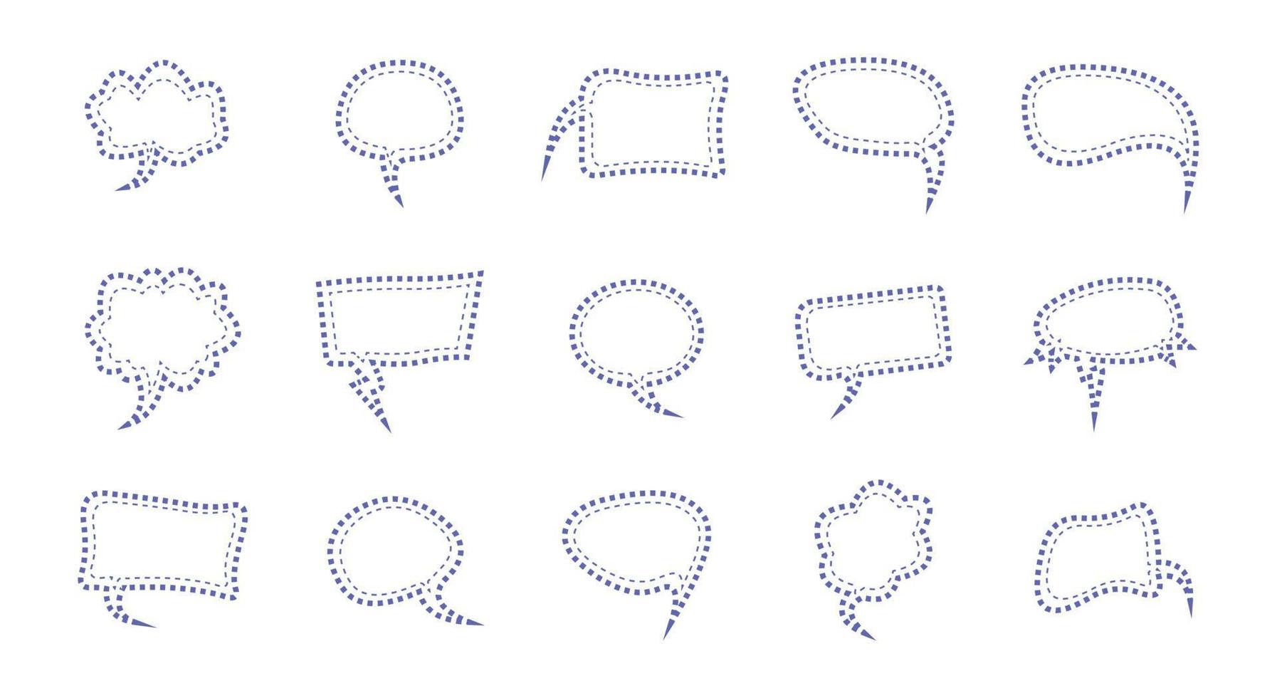 Set of empty speech bubble blue line art chatting box, message box colorful cartoon vector illustration design.