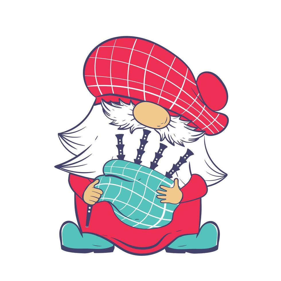 Scottish dwarf in a red kilt playing the bagpipes vector