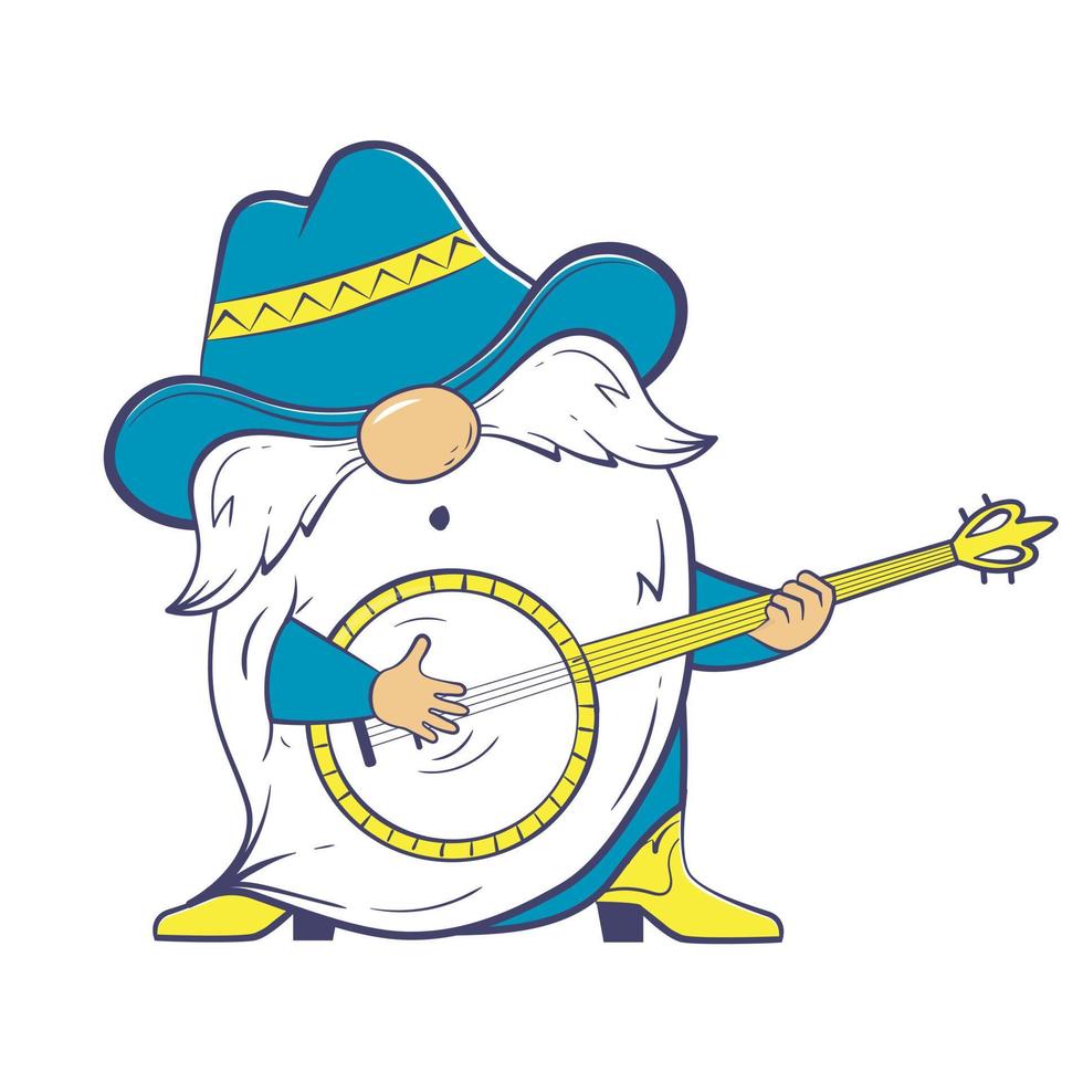 Dwarf cowboy playing banjo guitar vector