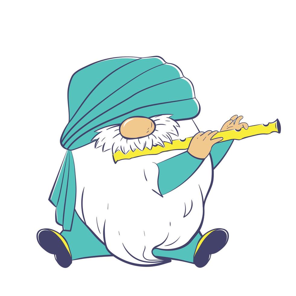 Indian dwarf snake charmer playing the flute vector