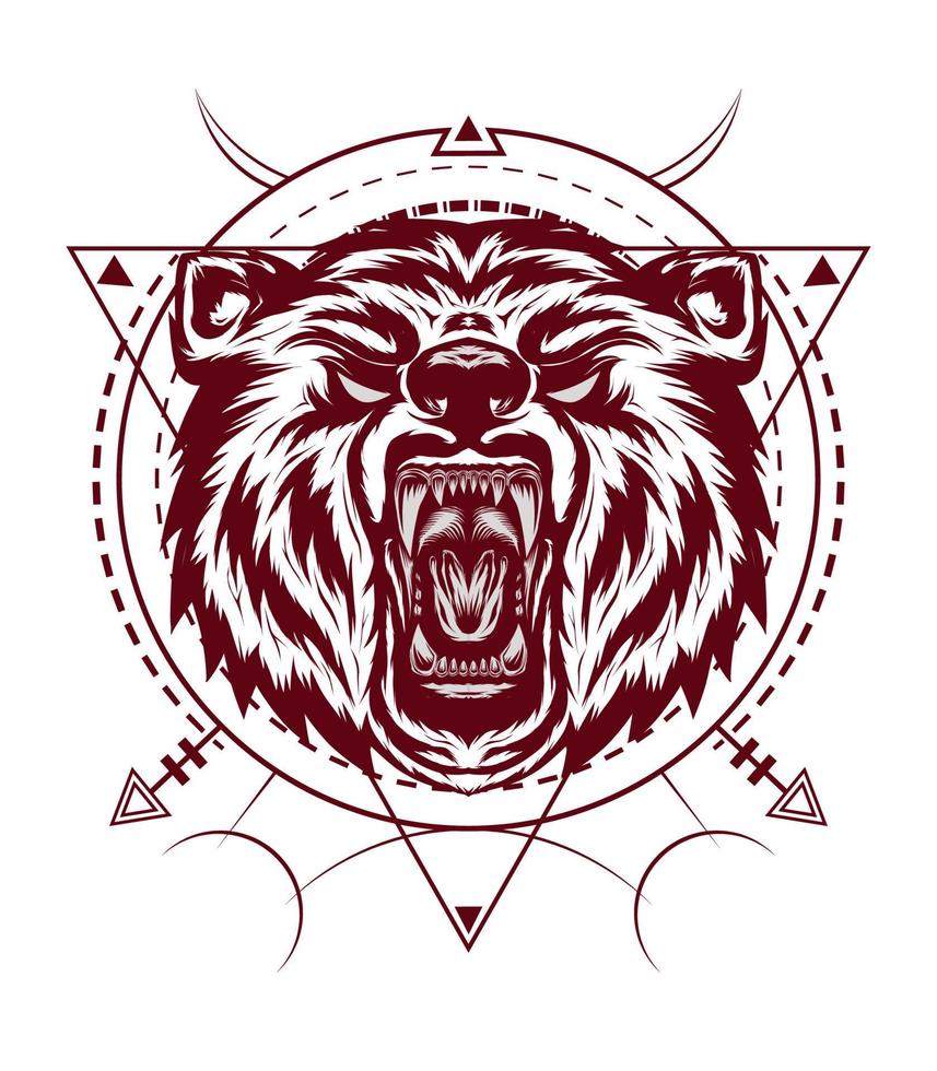 bear head mascot emblem with sacred symbol vector
