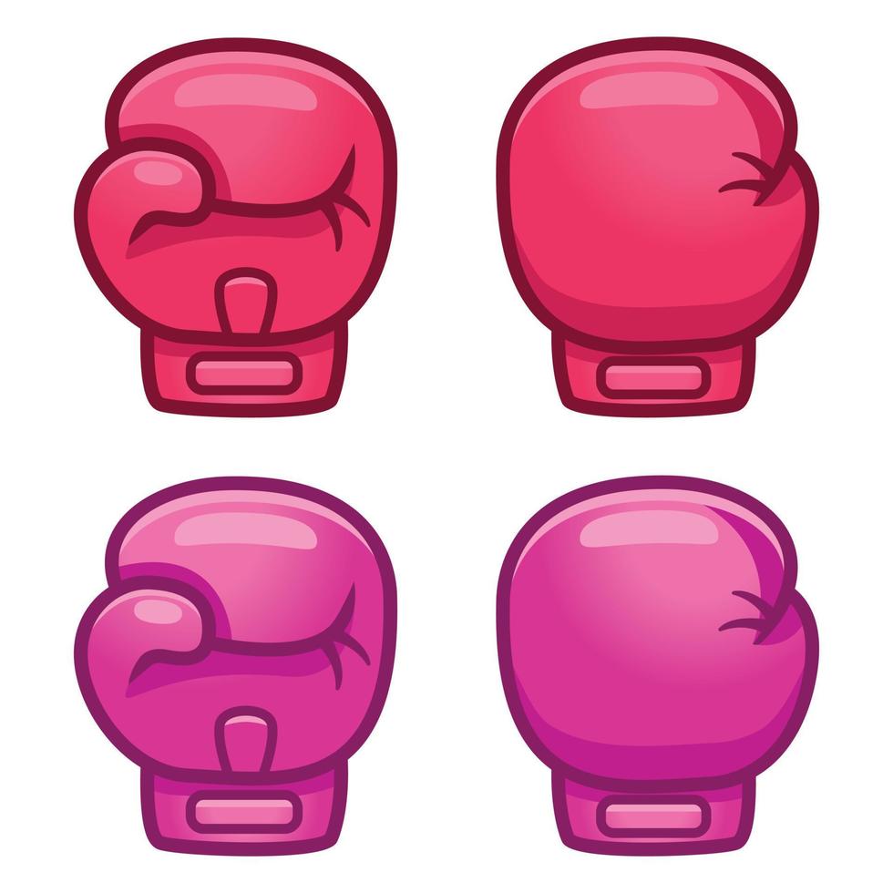 Cartoon pink boxing glove icon for girl and woman, front and back. Isolated vector illustration.